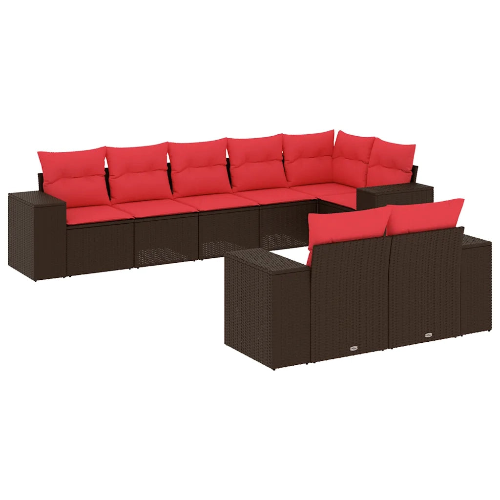 Set Divani da Giardino 8 pz con Cuscini Marrone in Polyrattan 3222823