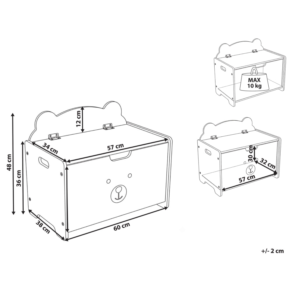 Baule portagiochi con panca in MDF per cameretta a tema animali stile scandinavo