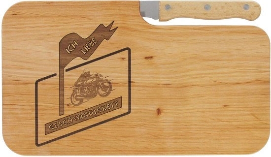 Tavolo per snack in legno con incisione "Amo la velocità" & mes | 26 x 15 cm | Tavolo per colazione, tavolo di taglio in legno, tavolo per snack | Regalo per il papà per i piloti