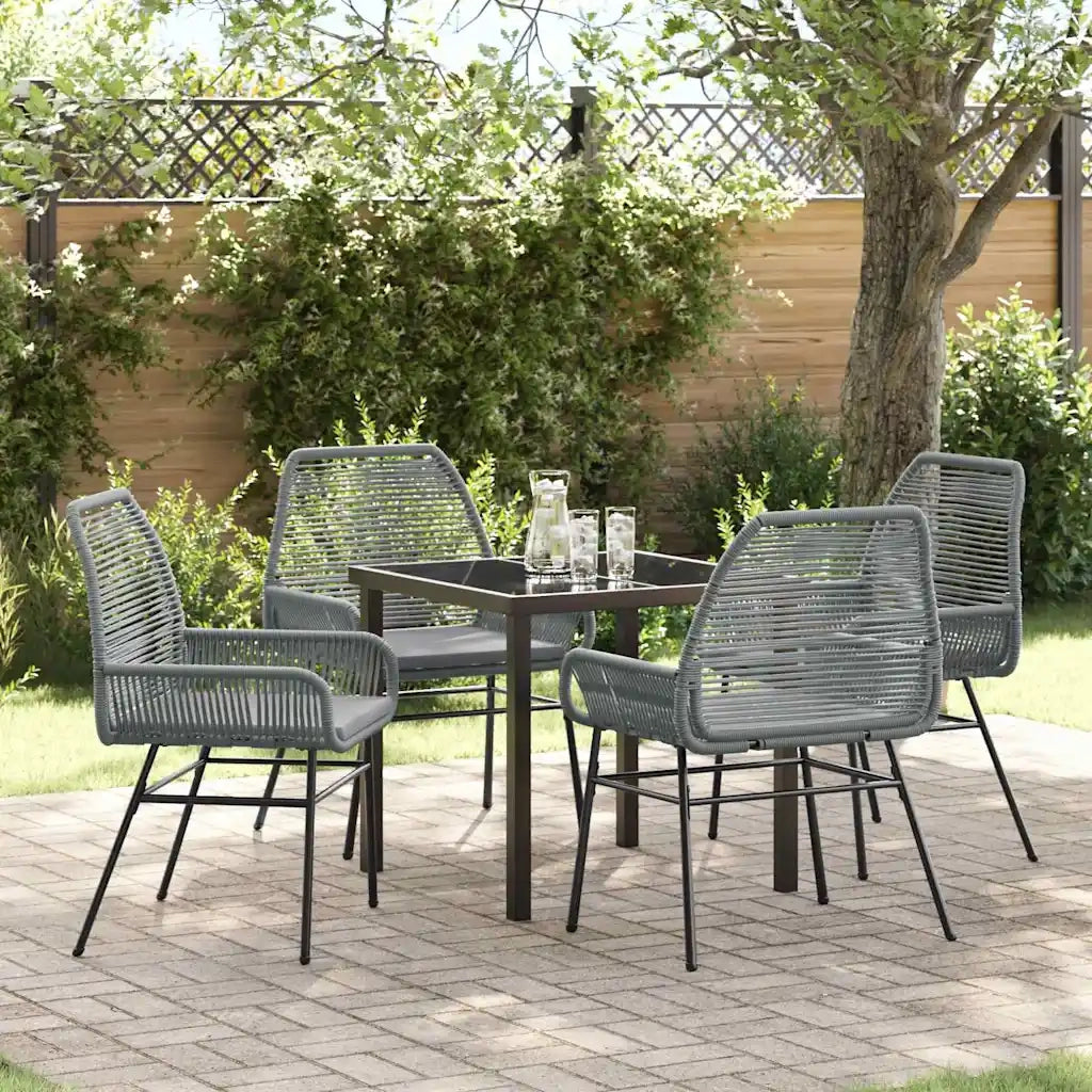 Set da Pranzo per Giardino con cuscino 5 pcs Grigio polyrattan
