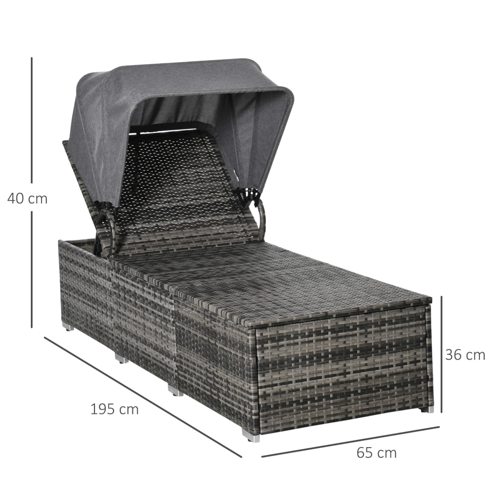 Lettino da giardino in polyrattan con cuscini e tettoia regolabile ¨C Zephmum ¨C Grigio 195x65x40 cm