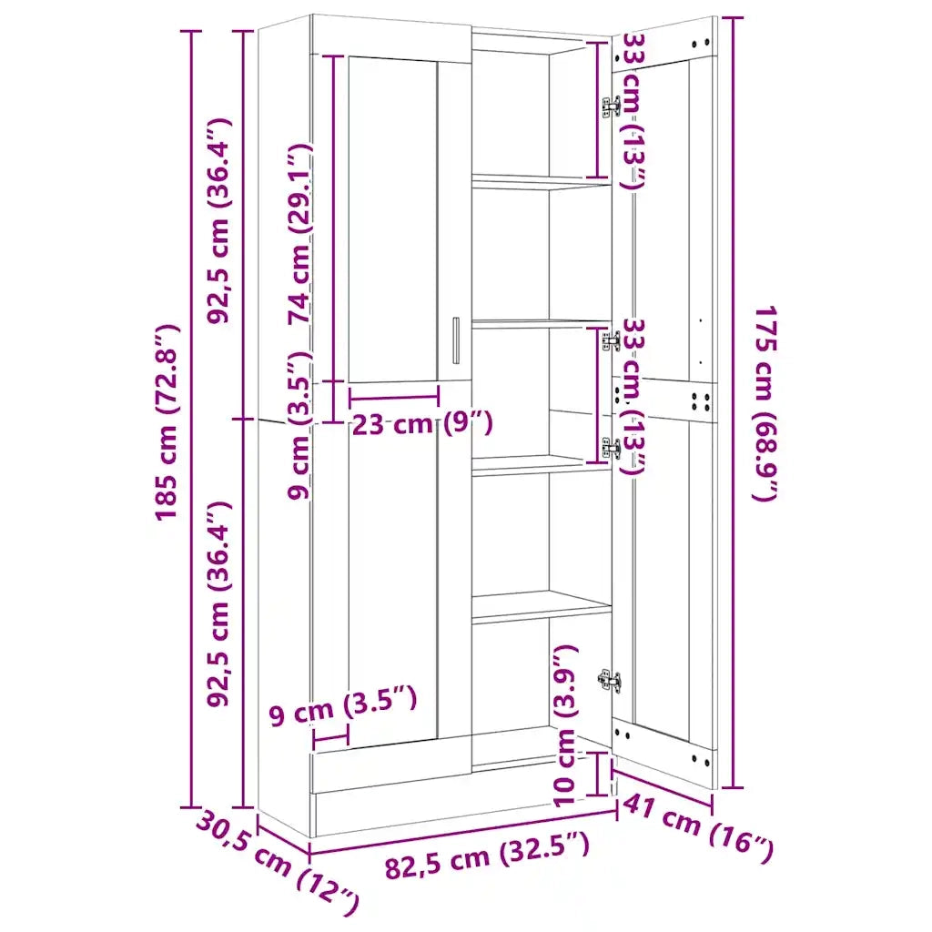 Mobile Vetrina Grigio Sonoma 82,5x30,5x185 Legno Multistrato 815622