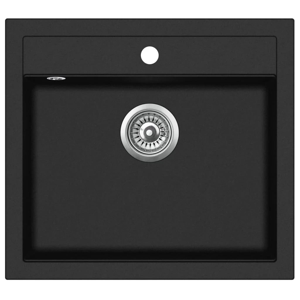 Lavello da cucina in granito vasca singola 56,5 x 51 cm nero 02_0002323