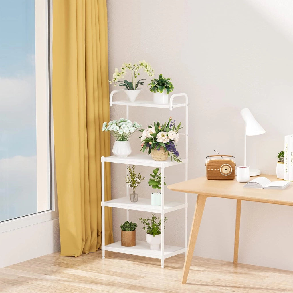Microonde Scaffale da Cucina per Microonde in Metallo a 4 Ripiani, Carrello per Microonde Scaffalatura Organizzatore Portaoggetti, 60 x 34 x 136 cm (Bianco)