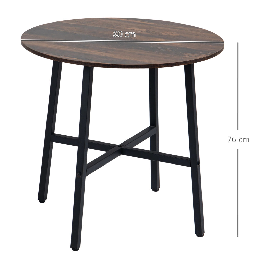 Tavolo da pranzo rotondo ?80 cm in legno multistrato e metallo; marrone