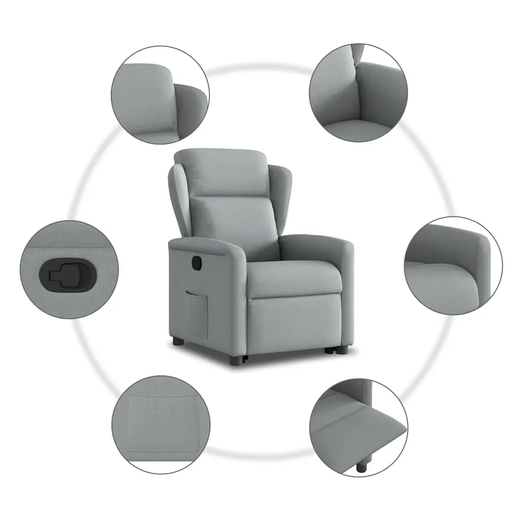 Poltrona | Sedia Relax Alzapersona Reclinabile Grigio Chiaro in Tessuto