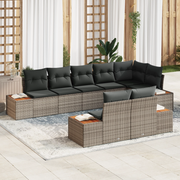 Set Divano da Giardino  8 Pezzi con Cuscini Grigio Polirrattan Acacia
