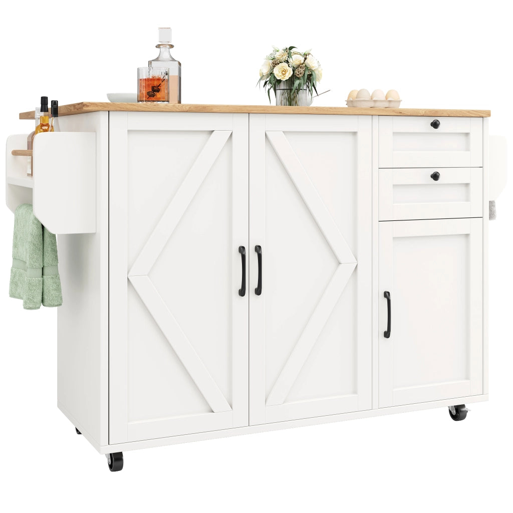 Carrello da Cucina con 2 Cassetti; Ripiani e Piano Pieghevole con Ruote per Cucina in MDF 120 x 43.2 x 92 cm