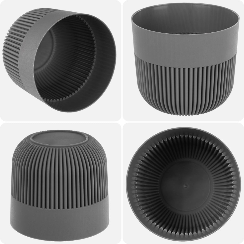 Vaso da fiori KADAX, Coprivaso, 11 cm, Plastica, Rotondo, A coste, Grigio