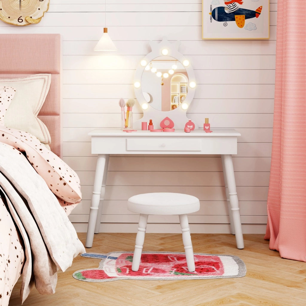 Set da trucco per bambini con specchio illuminato, Set di trucco per principesse con tavolo e sedia regolabili Bianco-Toelette per bimbi