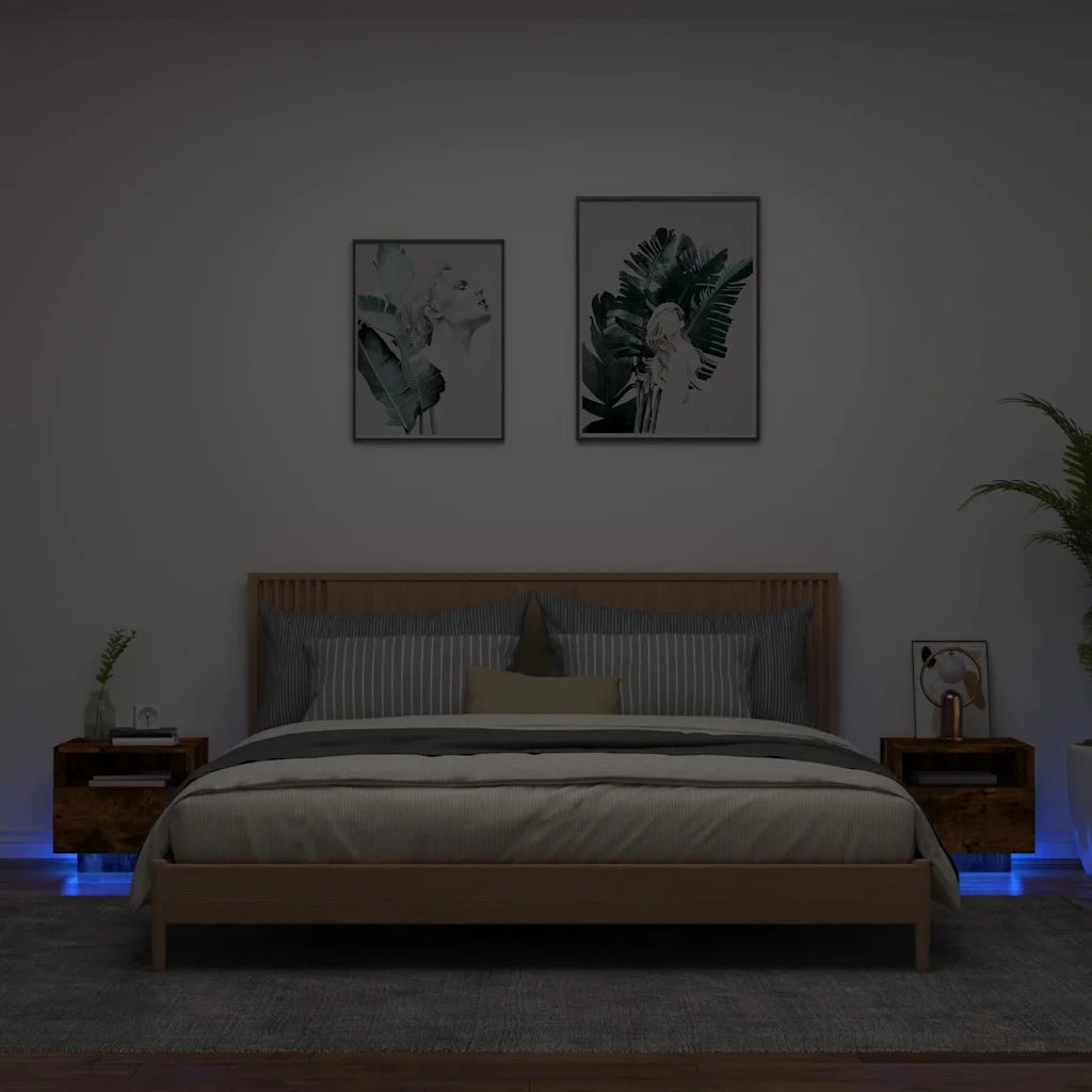 Comodini con Luci LED 2pz Rovere Fumo 40x39x37 cmcod mxl 85185