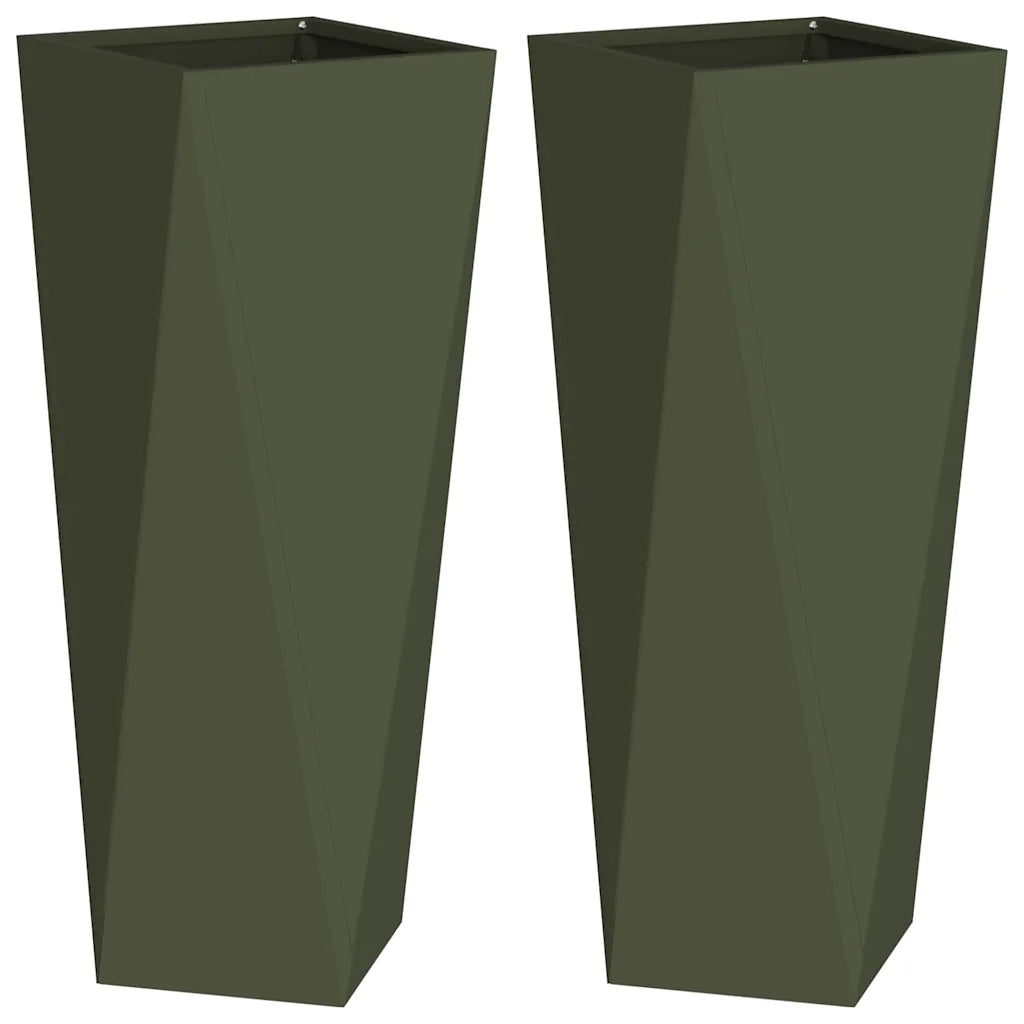 Fioriera 2 pcs Verde oliva 30 x 30 x 75 cm Acciaio