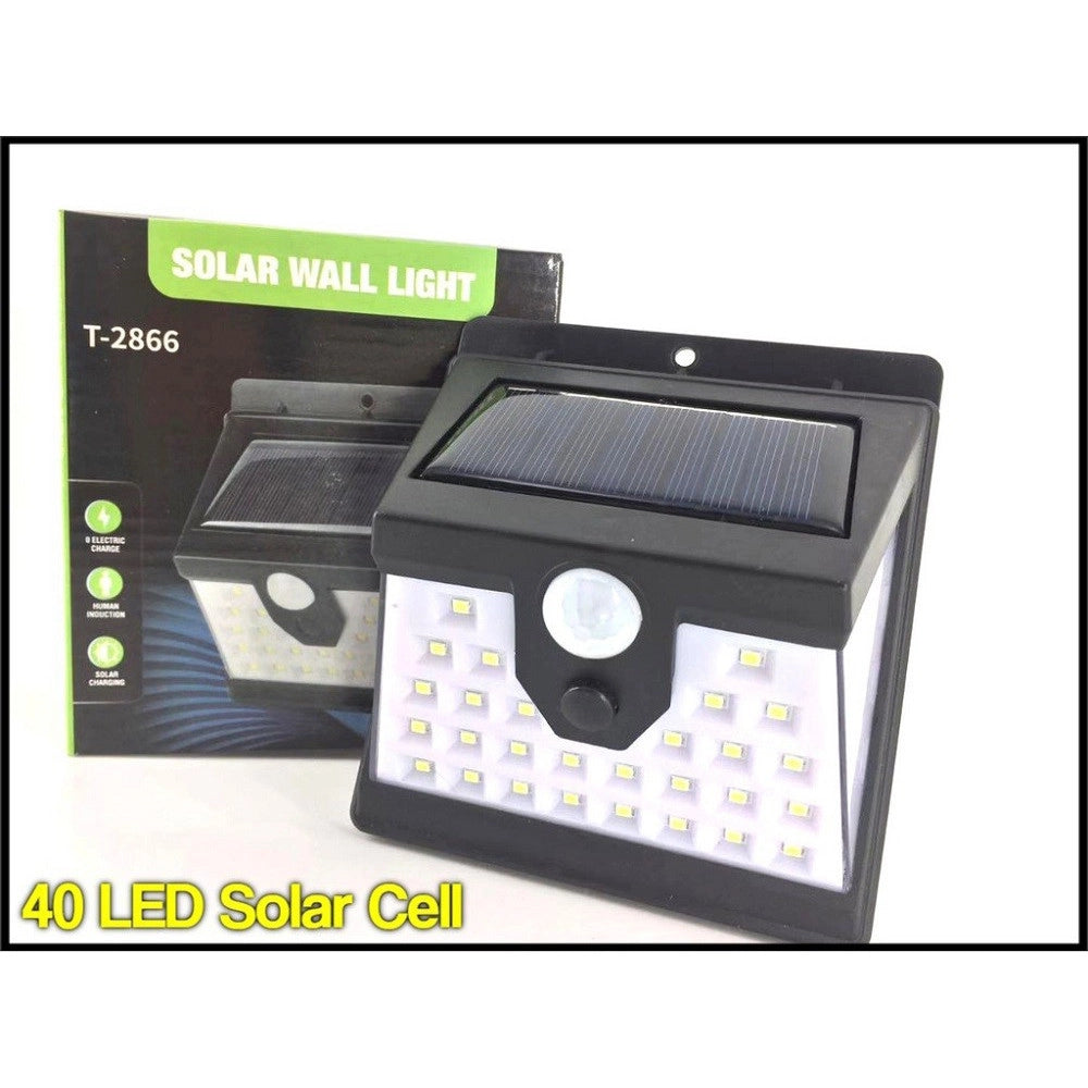 Trade Shop - Faro 40 Led Con Pannello Solare E Sensore Di Movimento Faretto Crepuscolare -
