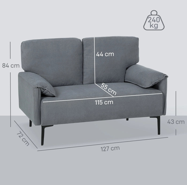 Divano 2 posti grigio 127 cm con gambe in metallo
