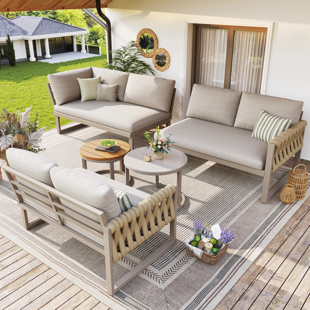 Set giardino modulare - Zephmum- per 5-6 persone, cuscini removibili, impermeabile, gambe regolabili