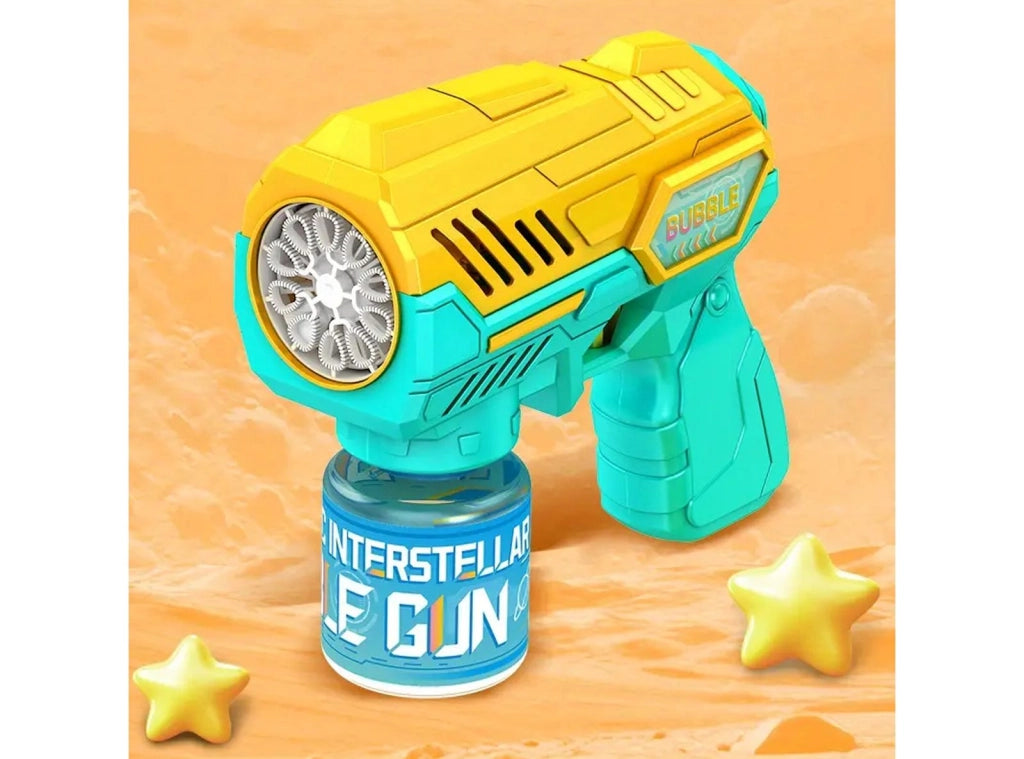 Pistola per Bolle Interstellari Elettrica con Luce LED Soffiatore Automatico a 10 Fori Giocattolo Divertente per Bambini Feste Matrimoni e Spettacoli Batterie Non Incluse
