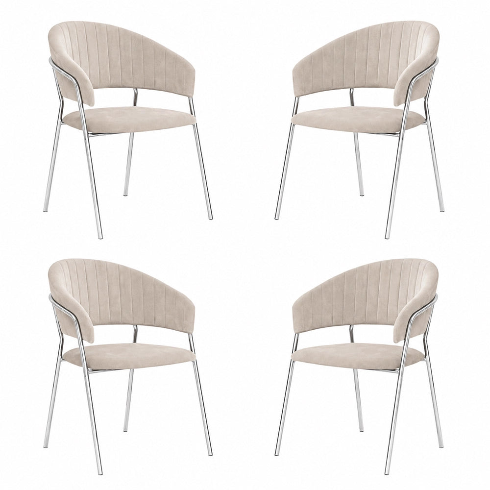 Set da 4 sedie Aurelia in velluto grigio tortora con gambe in ferro cromato
