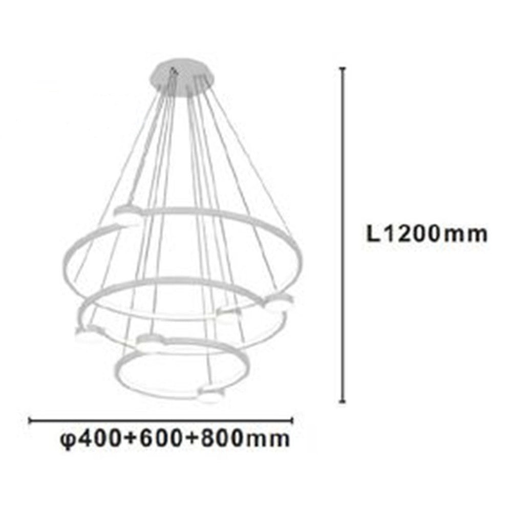 Trade Shop - Lampadario A Sospensione Led 96w 3 Cerchi Con Telecomando Design Moderno Bianco 71132 -