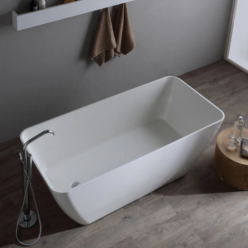 Vasca da bagno moderna freestandig in marmo resina squadrata bianca 159cm Badok Sliva