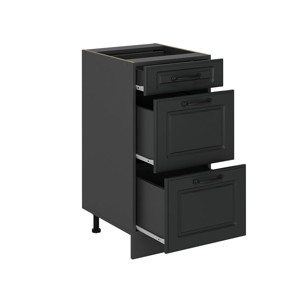 Mobiletto base per cucina R-Line Antracite rustico/Antracite 40 cm con cassetti, senza piano di lavoro Vicco