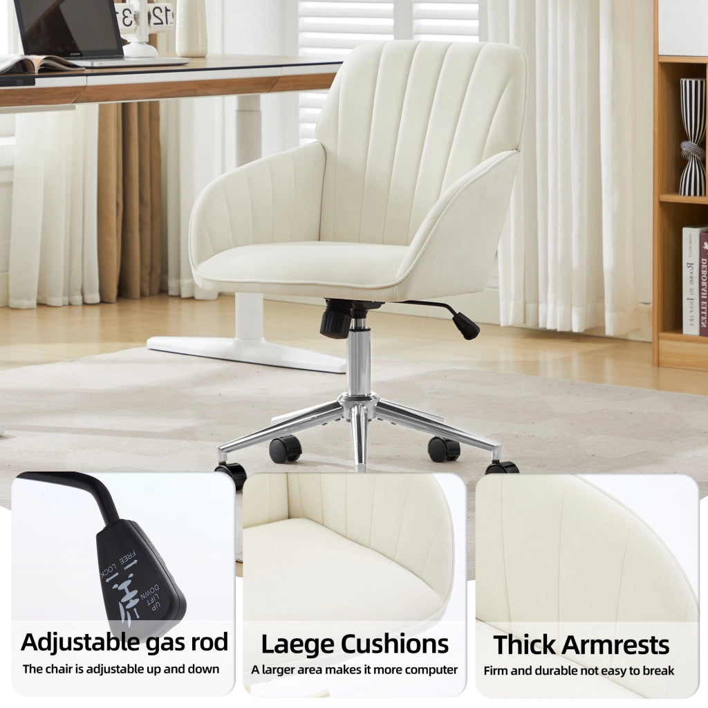 Sedia da ufficio girevole ergonomica con altezza regolabile schienale avvolgente e ruote in velluto bianco per casa