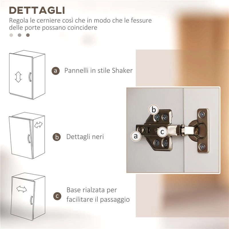 MOBILE DISPENSA DA CUCINA IN LEGNO CON 5 RIPIANI REGOLABILI E 4 ANTE 60X30X170.5 CM BIANCO E COLOR LEGNO
