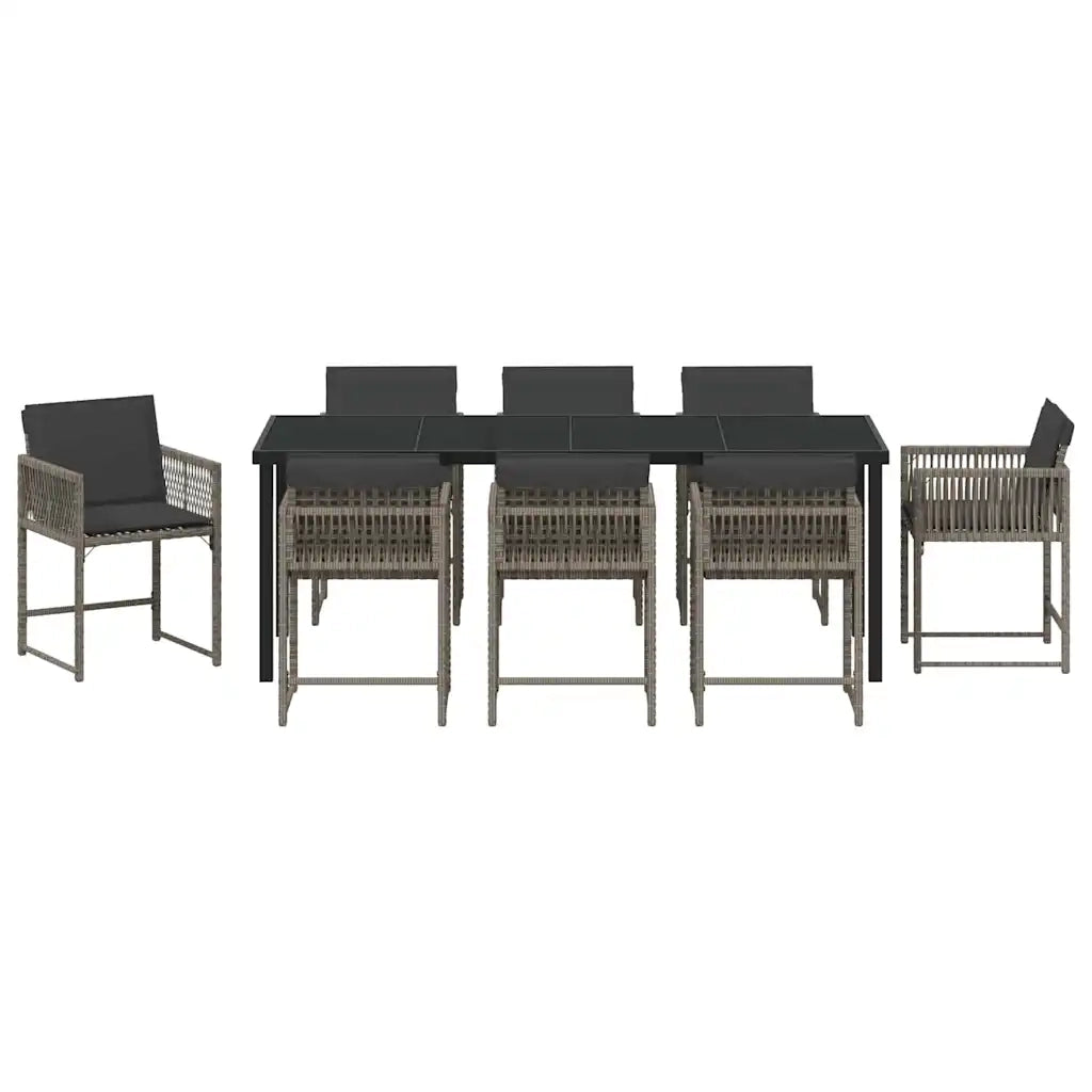 Set da Pranzo per Giardino 9 pcs Grigio polyrattan 3380752