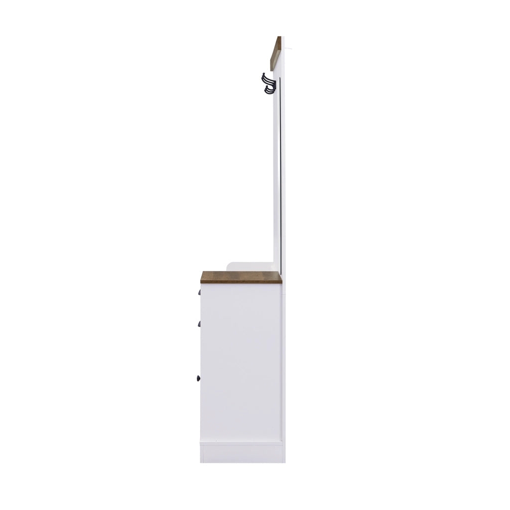 Mobile Ingresso con Specchio; 1 Anta; 2 Cassetti; Portaombrelli e Appendini; Stile Moderno; in Pannello di Particelle; Bianco; 110;5??38??191 cm