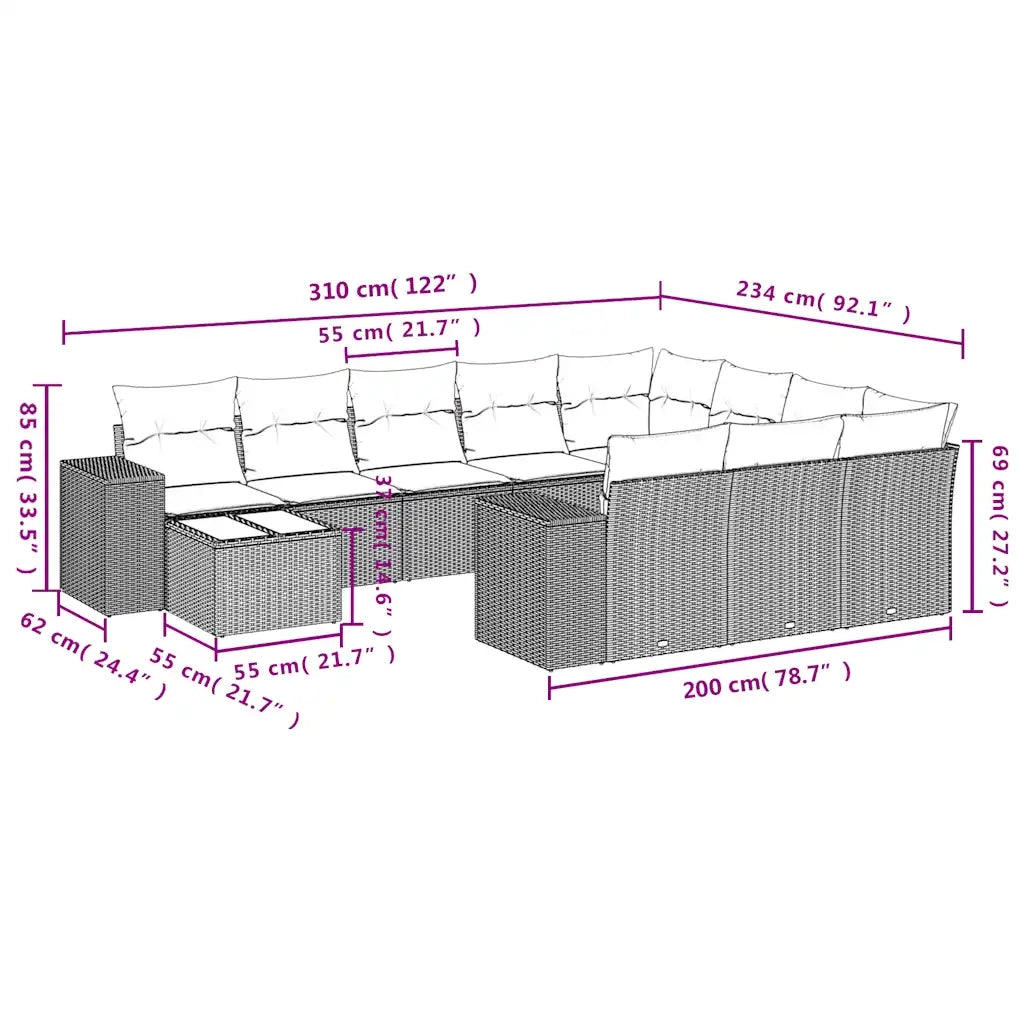 Set Divani da Giardino 11 pz con Cuscini Marrone in Polyrattan 3223133