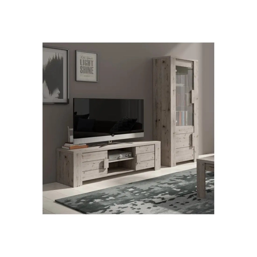 Mobile TV AMEK - 2 porte e 2 vani - Colore rovere - 150 x 48 x 47 cm