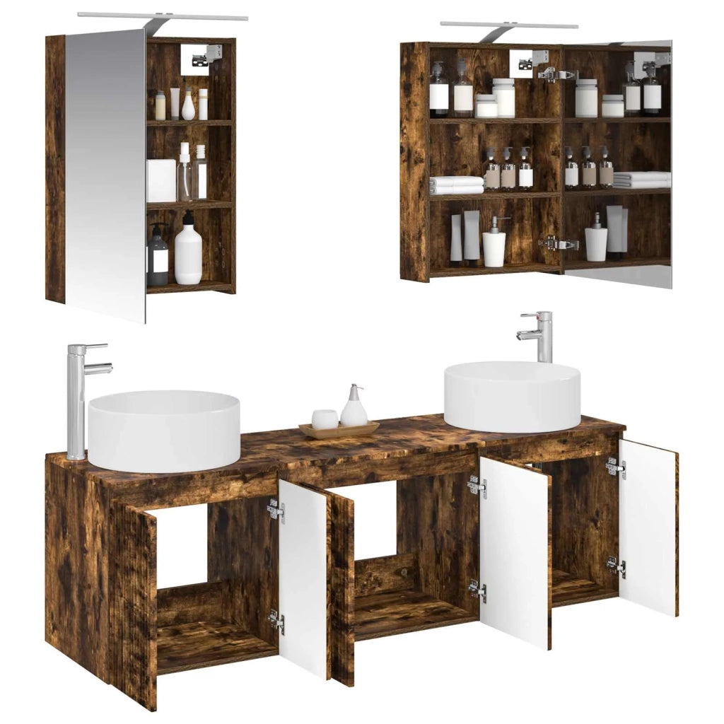 Set di Armadi da Bagno 5 pcs Rovere Fumo Legno ingegnerizzato 3406555