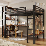 Letto a soppalco 90 × 200 cm con scrivania, guardaroba, ripiani e vani portaoggetti, senza materasso, nero