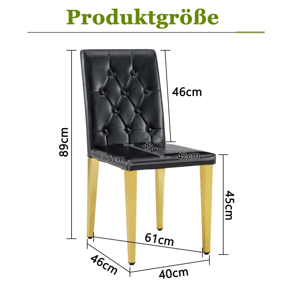 Set di 4 sedie da pranzo in PU nero con gambe oro