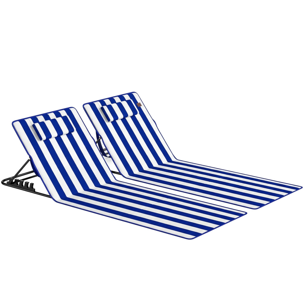 Set 2 Sdraio da Spiaggia 154x57x52 cm con Schienale Regolabile su 4 Livelli in Acciaio e Poliestere Blu Bianco