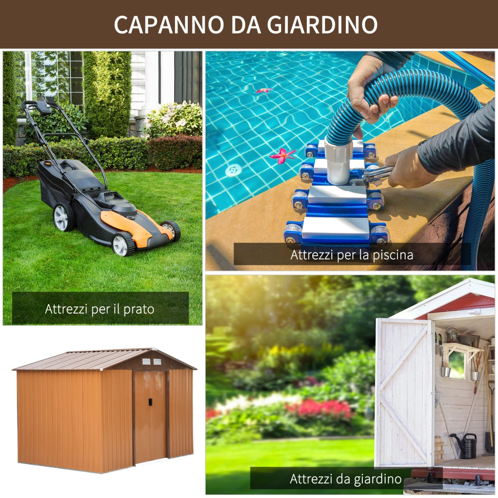 EasyComfort Capanno per Attrezzi 4.9m² con Fondazione, 4 Prese d'Aria e 2 Porte Scorrevoli in Acciaio, 277x195x192cm, Giallo