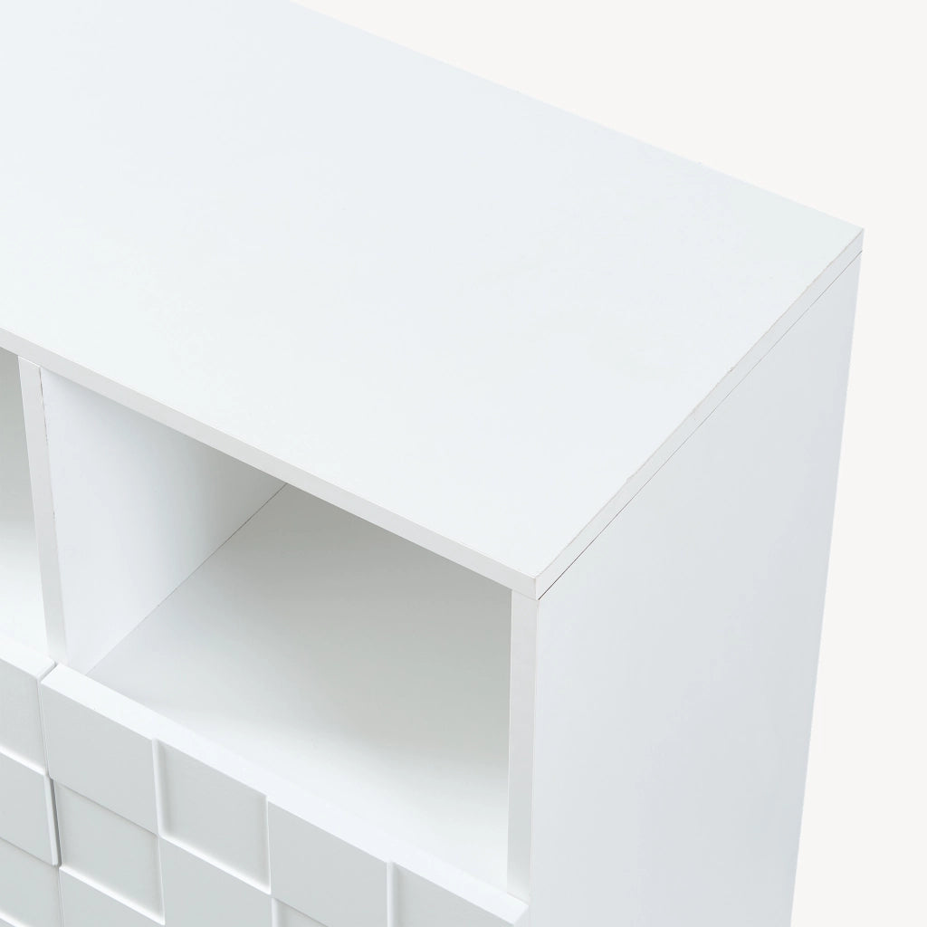 Armadio Comò Alto Bopibobro a 2 Ante Credenza con 2 Ripiani Aperti e 4 Vani Chiusi 86 x 64 x 36 cm - Bianco [en.casa]