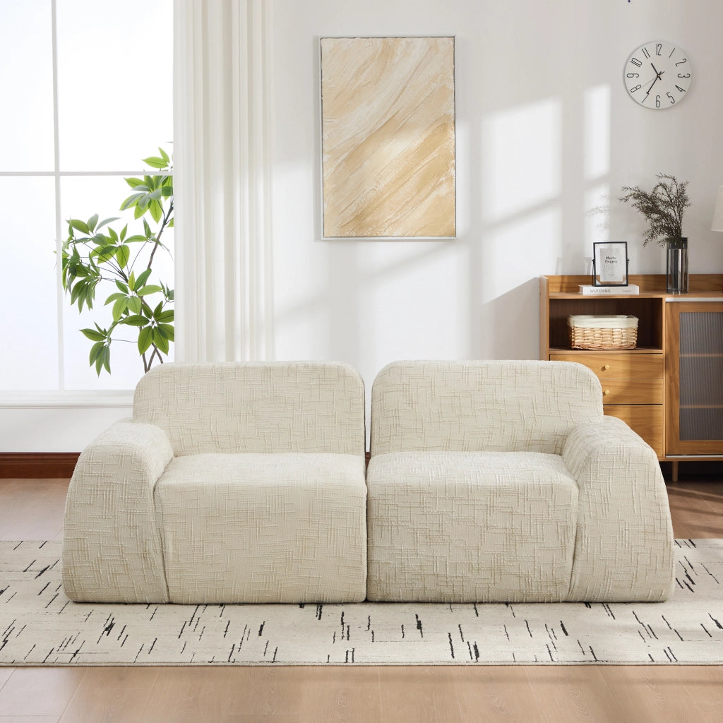Divano a due posti, tessuto chenille, design modulare, imbottitura in schiuma ad alta elasticit¨¤ 30D, pronto all'uso, beige