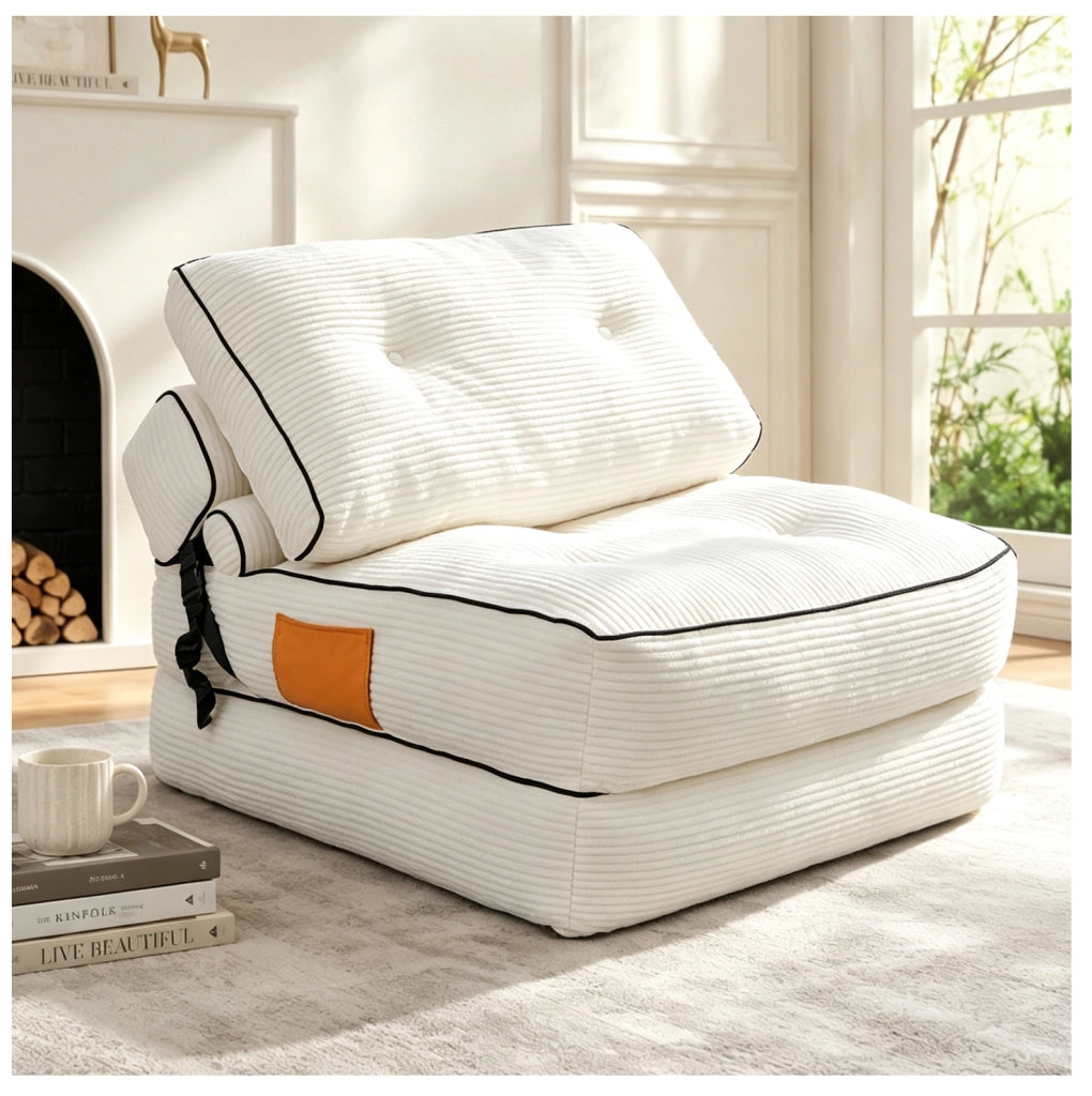 Poltrona sacco rotonda con imbottitura in memory foam; velluto a coste grigio chiaro