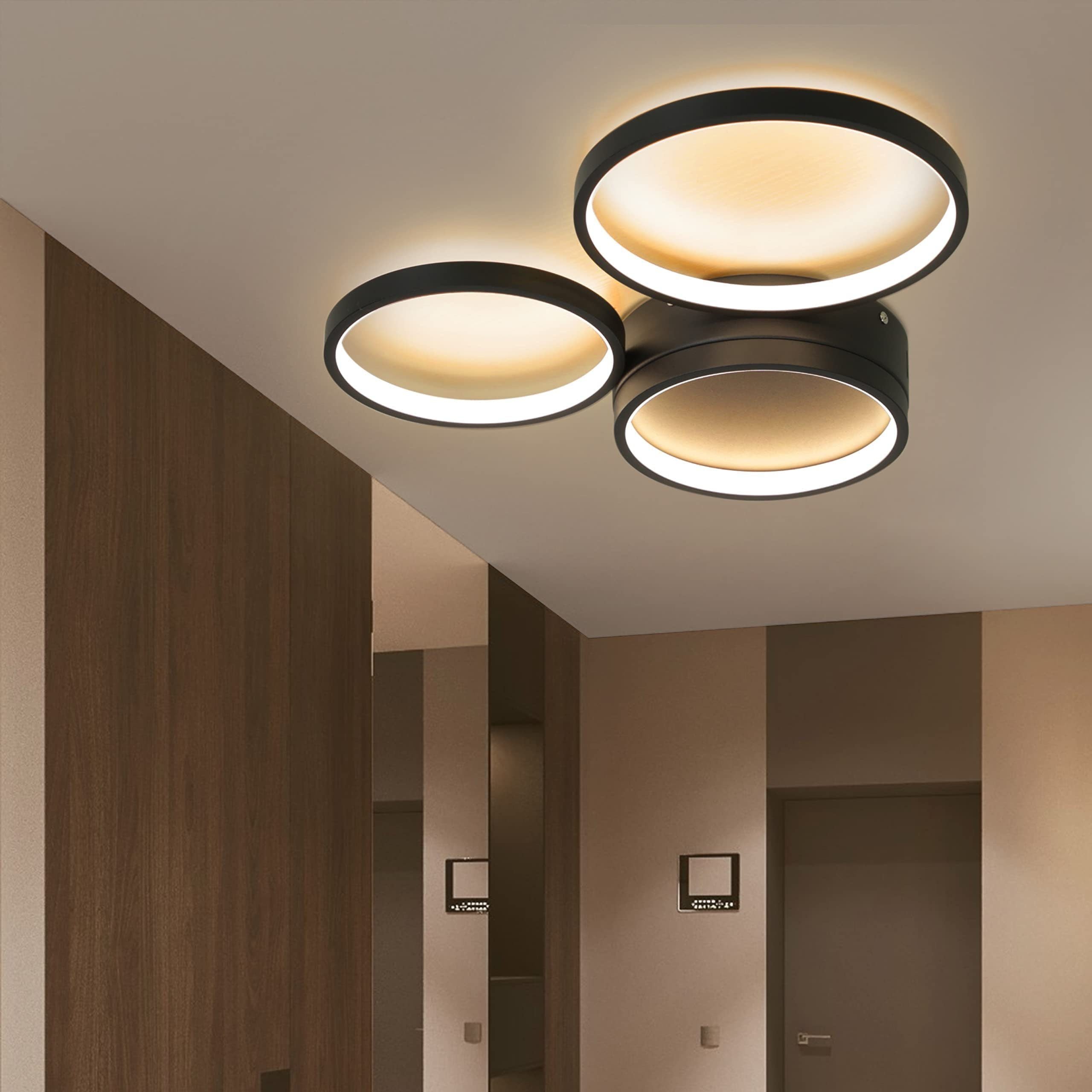ZMH Lampada da soffitto LED 3 fiamme ad anello telecomando nera per camera letto