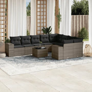 vidaXL Set Divano da Giardino 10 pz con Cuscini Grigio in Polyrattan