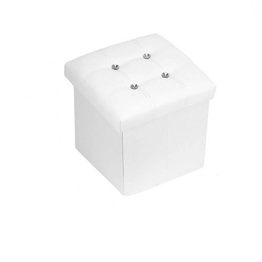 Trade Shop - Pouff Puff Pouf Contenitore Imbottito Portaoggetti Seduta Bianco 79434 30x30x30cm -