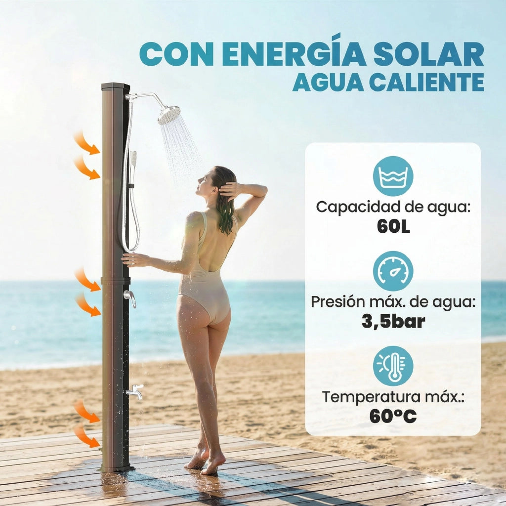 Ducha Solar 60L con Cabezal de Mano ¨C zephmum ¨C Nero