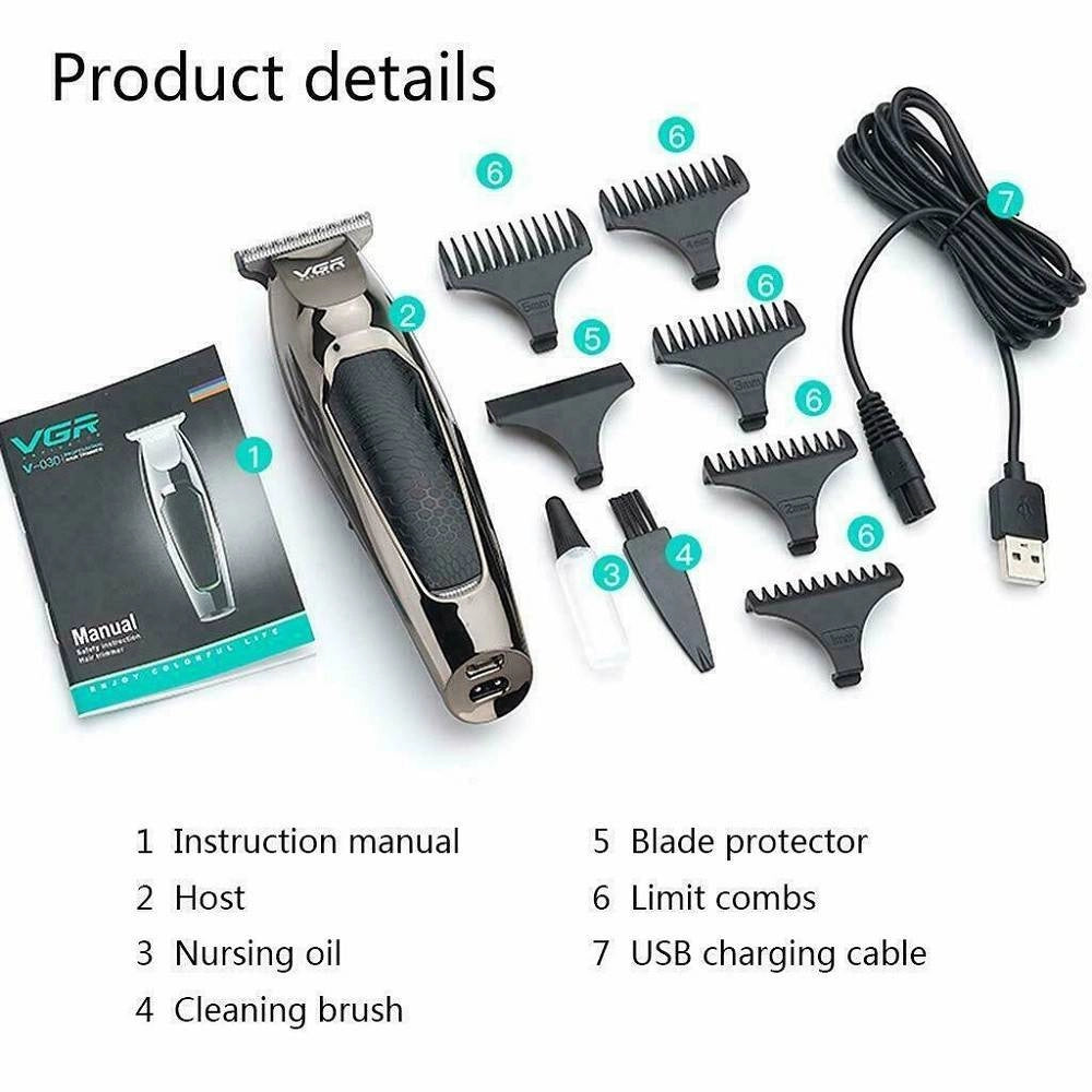 Rasoio Taglia Capelli Elettrico Regola Barba Ricaricabile Usb 5 Pettini V-030