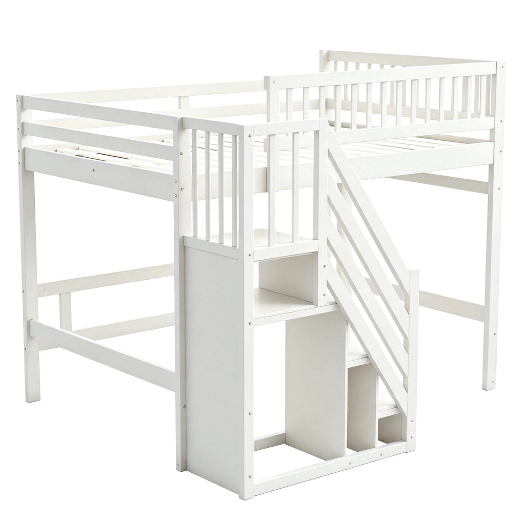 Letto in legno 140x200 con scala contenitore e sponde alte