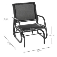 Panchina a Dondolo da Giardino a un Posto in Metallo e Tessuto a Rete Traspirante, 66x70x85cm, Nero e Grigio Scuro