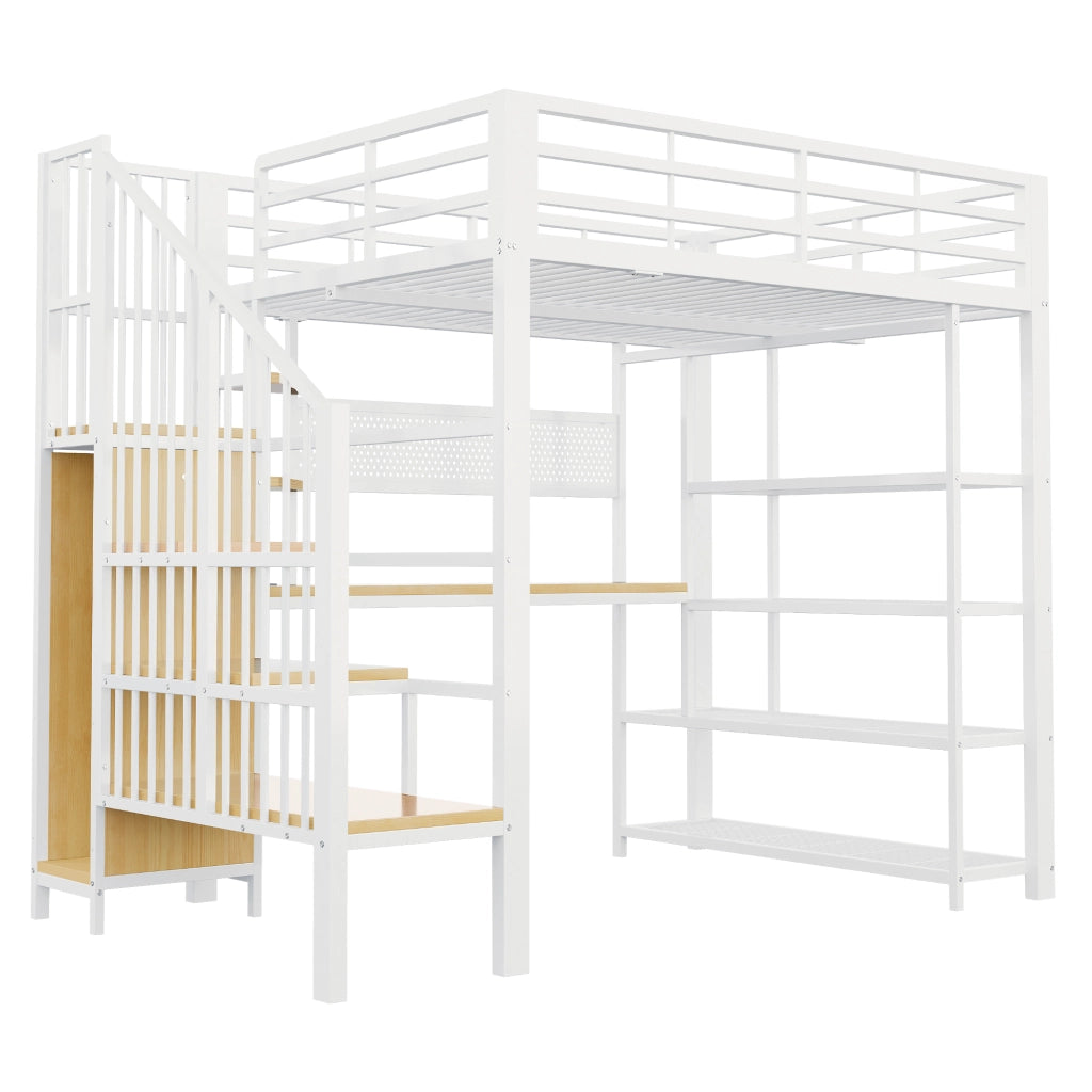 LETTO a soppalco multifunzione 140x200 cm metallo e legno bianco