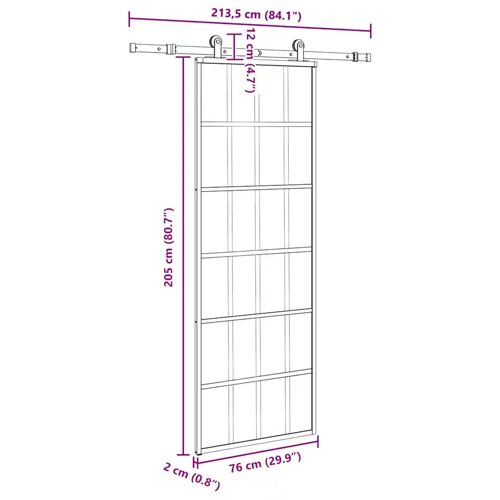 Porta Scorrevole con Ferramenta 76x205cm Vetro ESG Alluminio 3332854