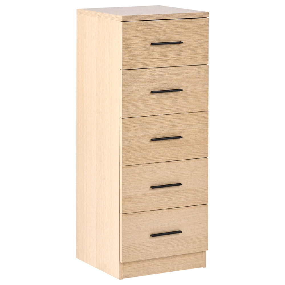 Cassettiera a 5 cassetti in MDF con finitura rovere marrone chiaro in stile scandinavo