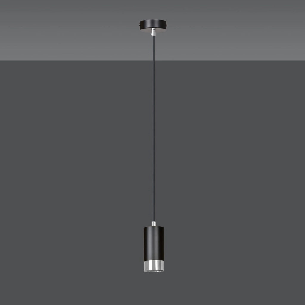Lampada a sospensione Fumiko in acciaio nero con dettagli cromati