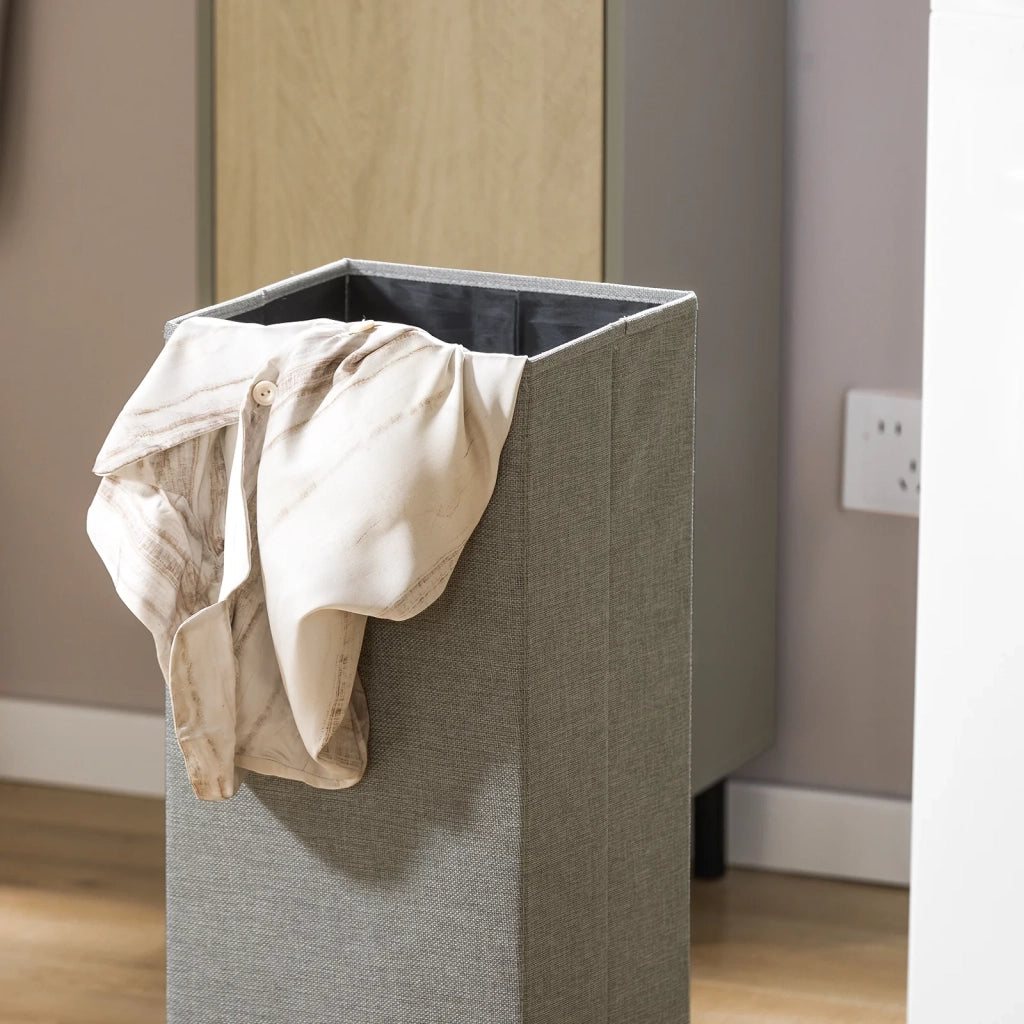 Mobile Bagno Portabiancheria Pieghevole Mobiletto Grigio E Naturale 31.5x30x86.3cm BZR132-NG